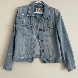 American Living Distressed Paint Splatter Denim Jean Jacket